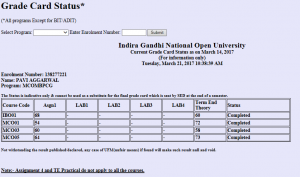 sheet ignou grade Ignou  news Card Grade  IGNOU