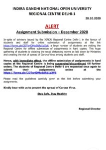 ignou online assignment submission rc delhi 1